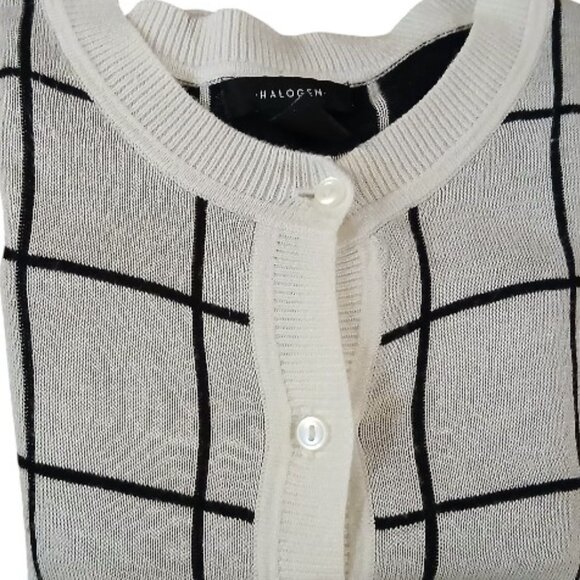 HALOGEN by Nordstrom Ivory/Black Plaid Knit Cardigan - Picture 8 of 11